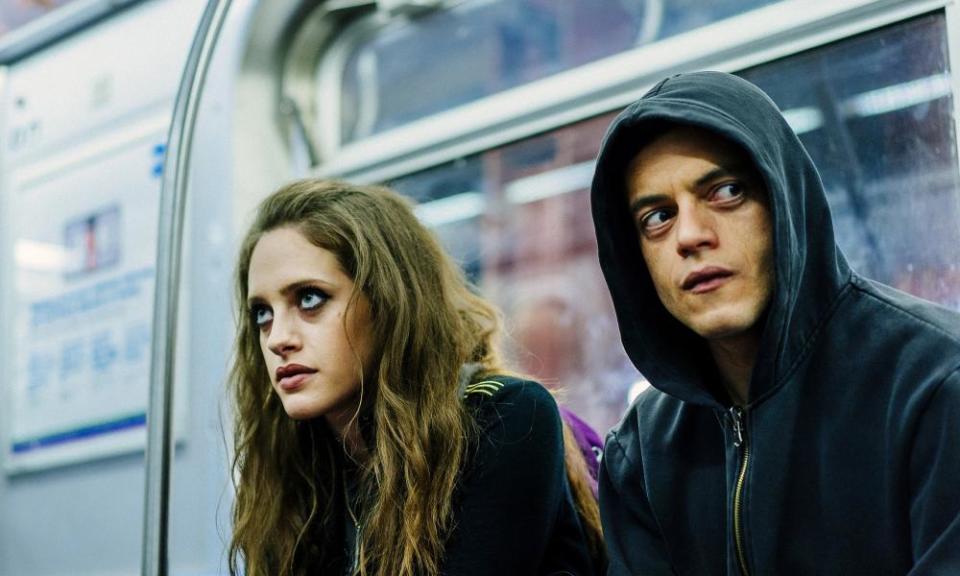 Carly Chaikin and Rami Malek in Mr Robot.