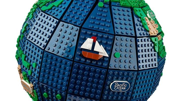 Close up of the LEGO globe.