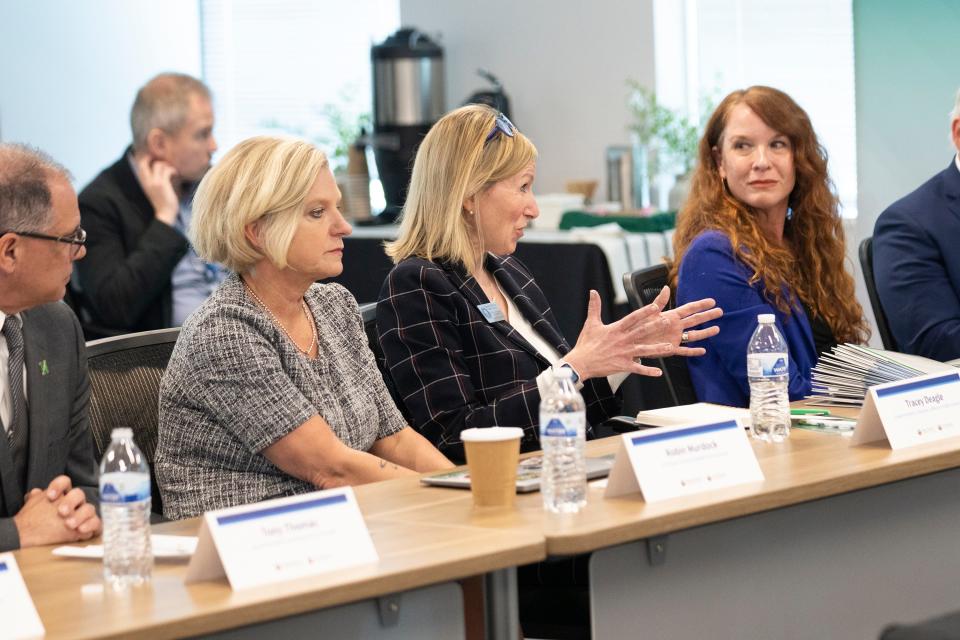 Gahanna-Jefferson Public Schools Superintendent Tracy Deagle speaks during a roundtable discussion with schools from across the state.