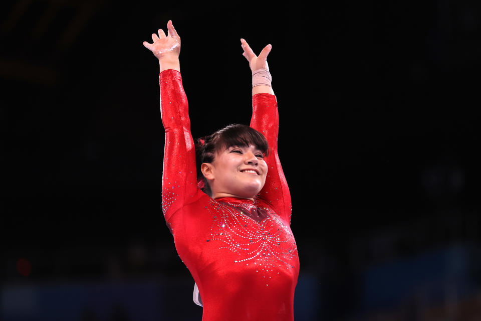 TOKYO, JAPAN - AUGUST 01: Alexa Moreno of Team Mexico competes in the Women's Vault Final on day nine of the Tokyo 2020 Olympic Games at Ariake Gymnastics Centre on August 01, 2021 in Tokyo, Japan. (Photo by Laurence Griffiths/Getty Images)