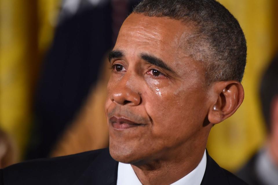 <p>President Barack Obama gets emotional as he delivers a speech on executive actions to reduce gun violence at the White House in Washington, D.C. </p><p><strong>RELATED: <a href="https://www.redbookmag.com/life/mom-kids/a44707/sandy-hook-victim-mother-on-orlando-shooting/" rel="nofollow noopener" target="_blank" data-ylk="slk:The Mother of a Sandy Hook Victim Wrote a Heart-Wrenching Message to Orlando Families;elm:context_link;itc:0;sec:content-canvas" class="link ">The Mother of a Sandy Hook Victim Wrote a Heart-Wrenching Message to Orlando Families</a></strong></p>