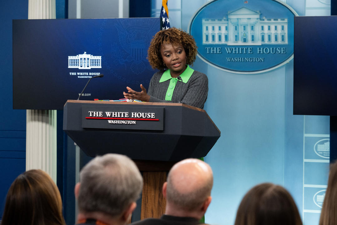 White House Press Secretary Karine Jean-Pierre speaks during the daily press briefing at the White House on Thursday. (Saul Loeb/AFP via Getty Images)