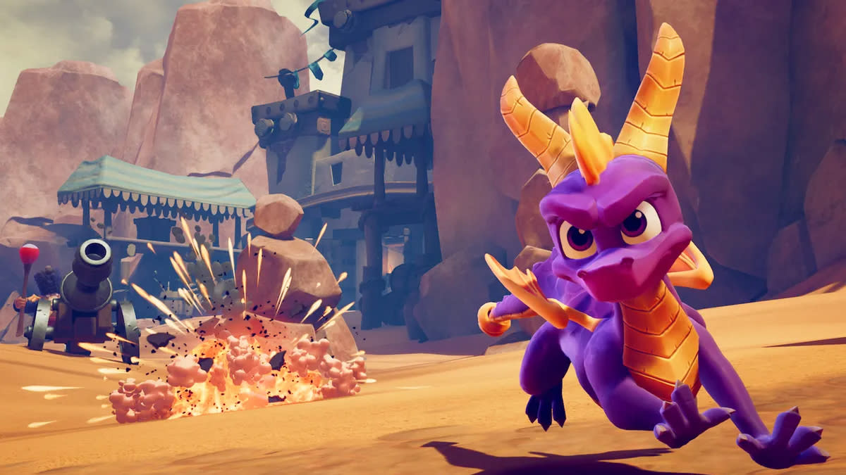  Spyro the purple dragon running away from an explosion in Spyro Reignited Trilogy. 