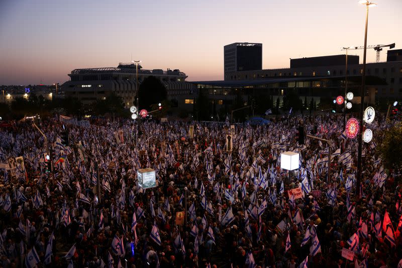 Demonstration against Israeli PM Benjamin Netanyahu and his nationalist coalition government's judicial overhaul, in Jerusalem