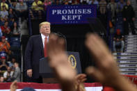 President Donald Trump speaks during a rally in Estero, Fla., Wednesday, Oct. 31, 2018. Trump is campaigning for Florida Republican Gov. Rick Scott, who is challenging incumbent Democratic Sen. Bill Nelson for a seat in the Senate. (AP Photo/Susan Walsh)