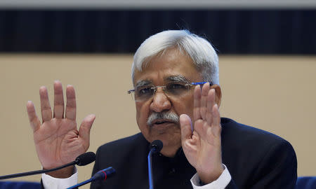 India's Chief Election Commissioner Sunil Arora gestures while speaking to the media during a news conference in New Delhi, India, March 10, 2019. REUTERS/Adnan Abidi