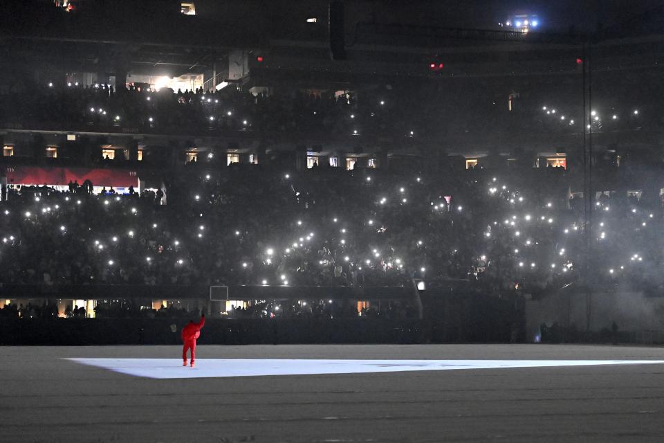 Kanye West is seen at ‘DONDA by Kanye West’ listening event at Mercedes-Benz Stadium on July 22, 2021 in Atlanta, Georgia.