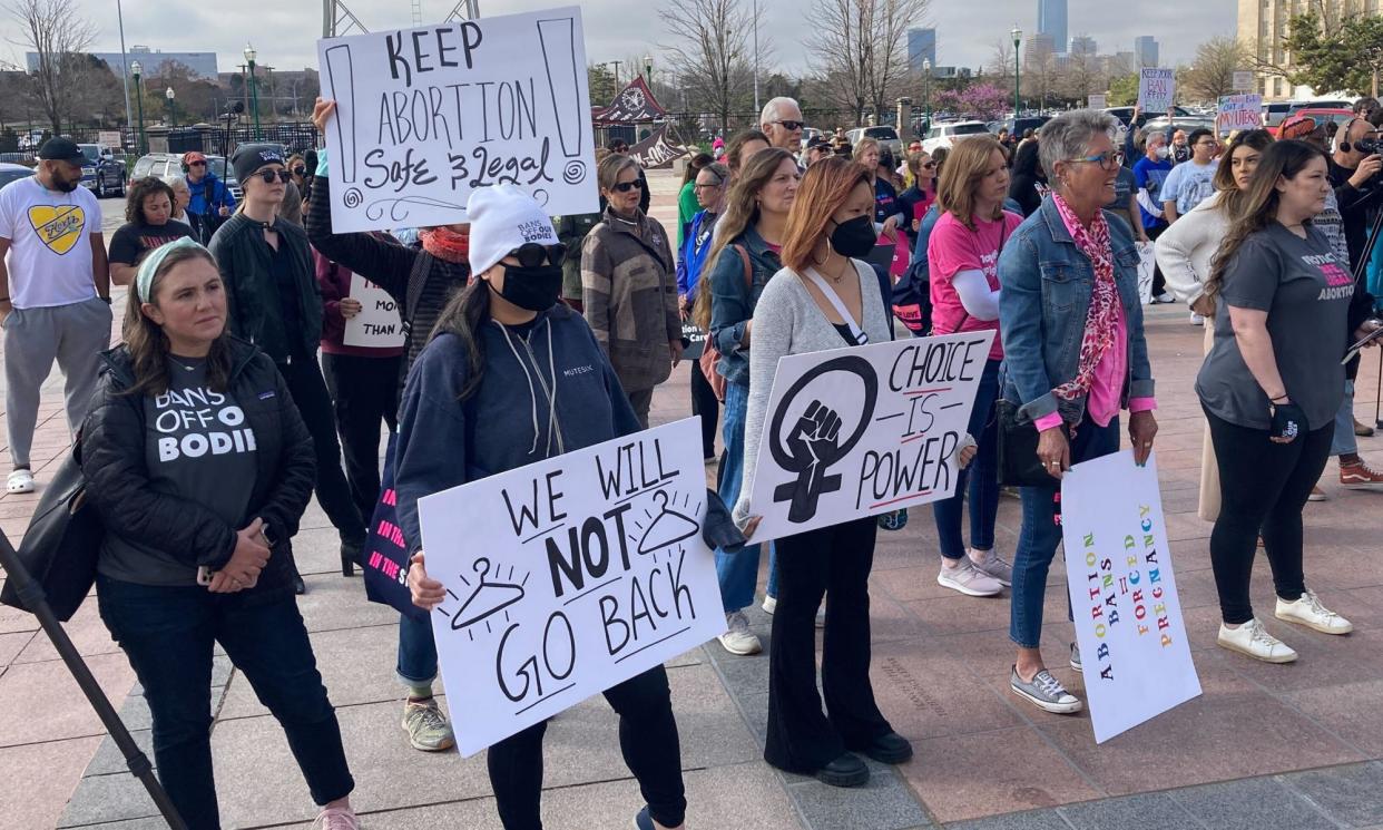 <span>Abortion rights advocates gather outside the Oklahoma capitol in April 2022 to protest several anti-abortion bills being considered by the GOP-led Legislature.</span><span>Photograph: Sean Murphy/AP</span>