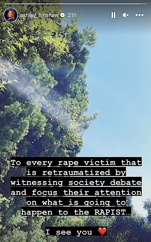 Screenshot of Hinshaw's Instagram story