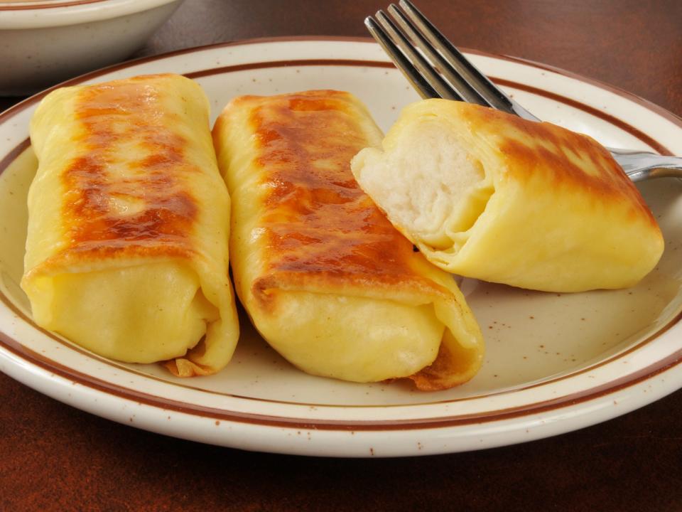 A plate of blintzes.