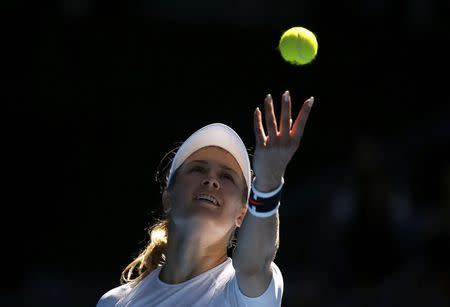 Tennis - Australian Open - Melbourne Park, Melbourne, Australia - 18/1/17 Canada's Eugenie Bouchard serves during her Women's singles second round match against China's Peng Shuai. REUTERS/Issei Kato