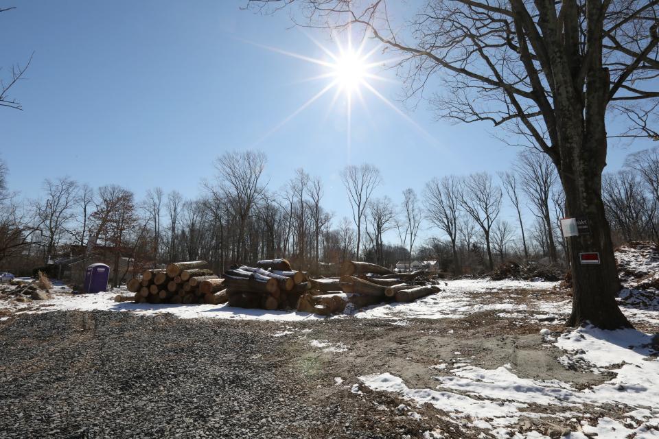 Trees are cleared for a mikvah being built on Hillside Ave. in Airmont, directly across for a cemetery under construction Feb. 15, 2022.