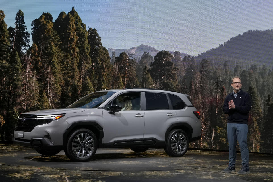 Jeff Walters, President and COO of Subaru America introduces the 2025 Subaru Forester at the AutoMobility LA Auto Show, Thursday, is introduced Thursday, Nov. 16, 2023, in Los Angeles. (AP Photo/Damian Dovarganes)