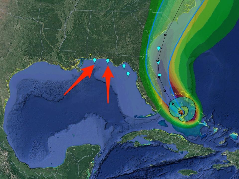 hurricane isaias nhc predicted path wind speed probabilities cone florida spacex demo 2 demo2 landing zones august 1 2020 dave mosher business insider google earth labeled