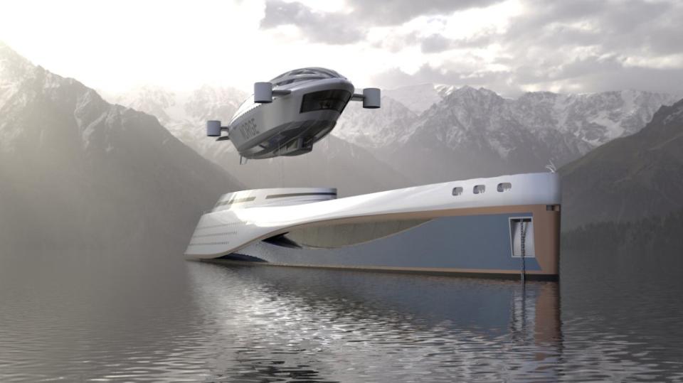The Colossea is a super yacht that includes its own detachable airship. Lazzarini Design / SWNS