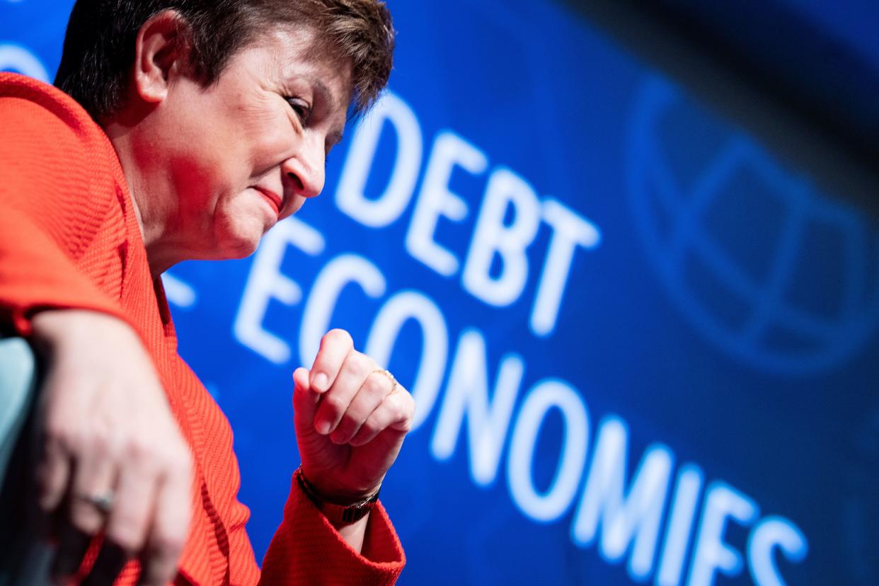 International Monetary Fund Managing Director Kristalina Georgieva listens during an event at the World Bank February 10, 2020, in Washington, DC. (Photo by Brendan Smialowski / AFP) (Photo by BRENDAN SMIALOWSKI/AFP via Getty Images)