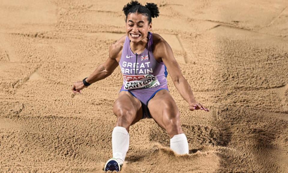 Jazmin Sawyers of Great Britain won the long jump with a brilliant 7m leap