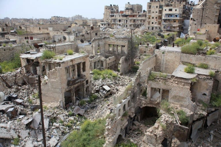 Destruction in the Hamidiyeh neighbourhood of Aleppo, Syria, seen on April 9, 2015