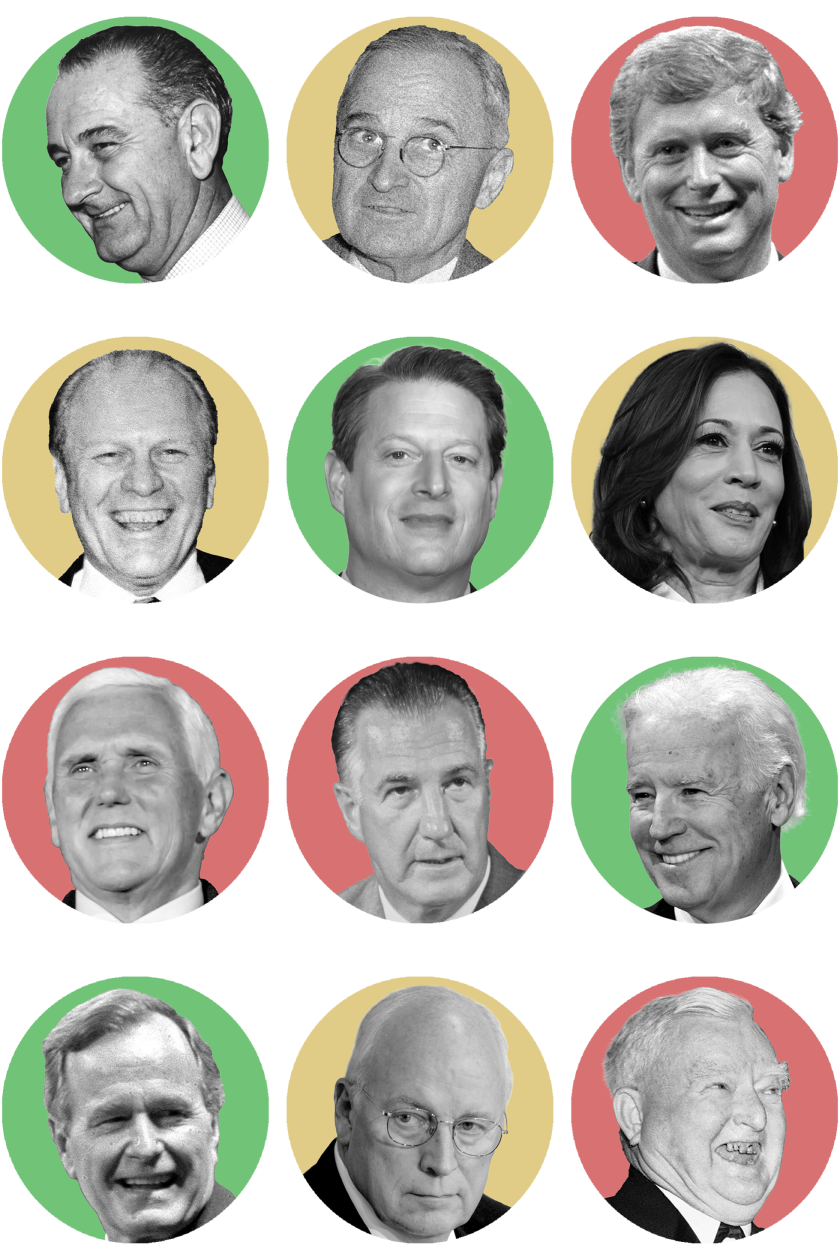 Vice presidents heads on green, yellow and red circles.