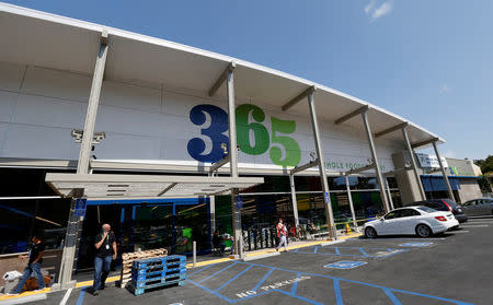 The exterior of a 365 by Whole Foods Market grocery store is pictured ahead of its opening day in Los Angeles, U.S., May 24, 2016. REUTERS/Mario Anzuoni