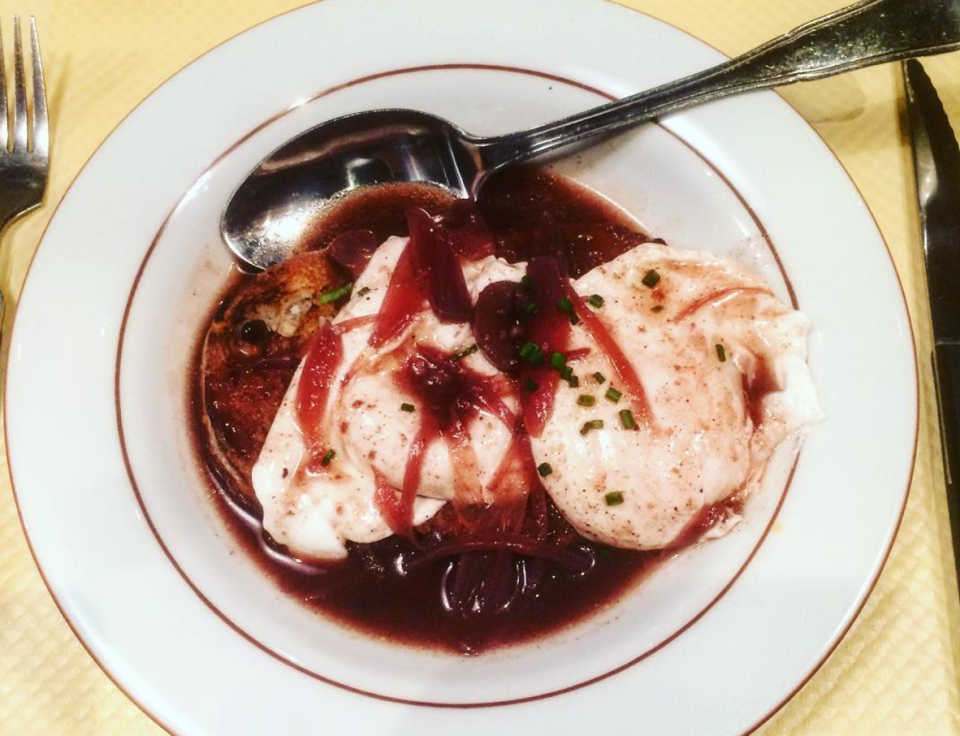 <p>Just when you thought the simple classic of poached eggs couldn’t get any better, along came Oeufs en Meurette. Yes – eggs poached in red wine. Because why not? [Photo: Instagram/lacuisinedeclement] </p>