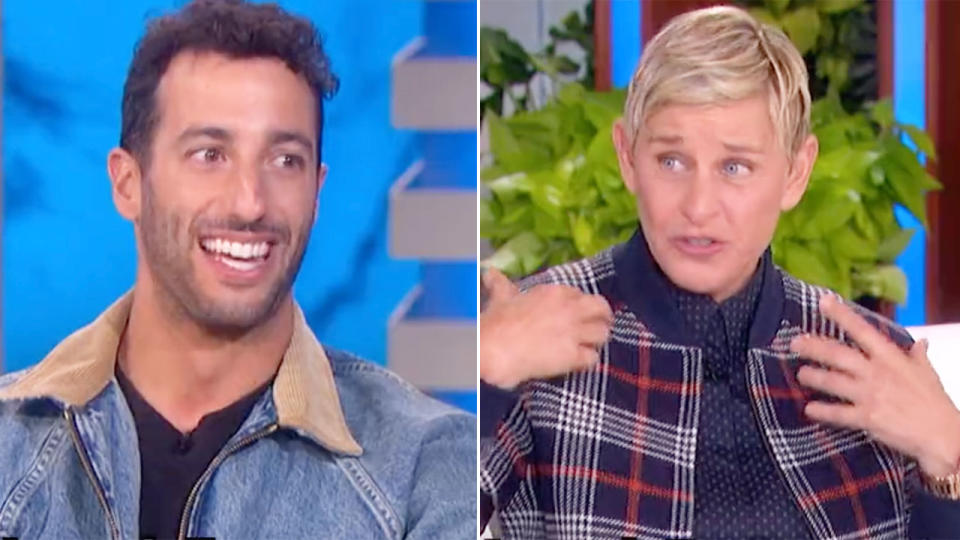 Pictured here, Daniel Ricciardo has a laugh during his appearance on The Ellen Show. 
