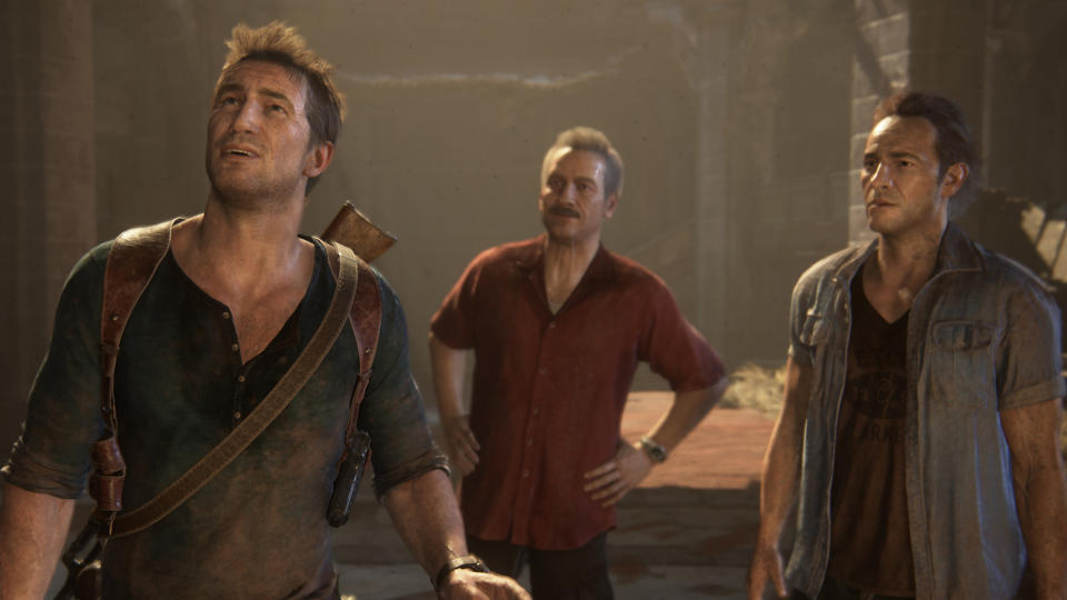 Nathan and Sam Drake with Sully in Uncharted 4: Among Thieves
