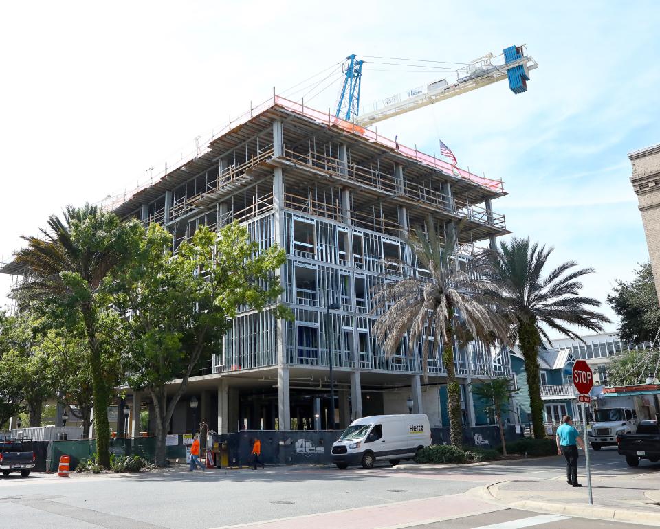 Construction works is done in November on a new hotel in downtown Gainesville.