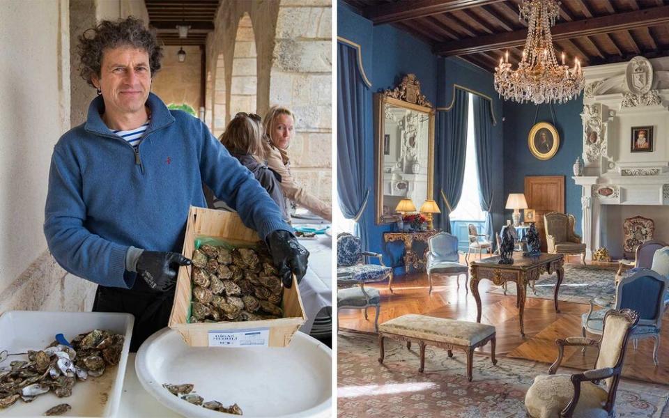 From left: Oysters at the market in Cussac-Fort-Médoc; Château de Cazeneuve, once owned by Henry IV. | Céline Clanet