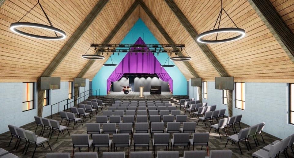 A rendering shows what the performance space will look like at Sycamore Creek Church Eastwood.