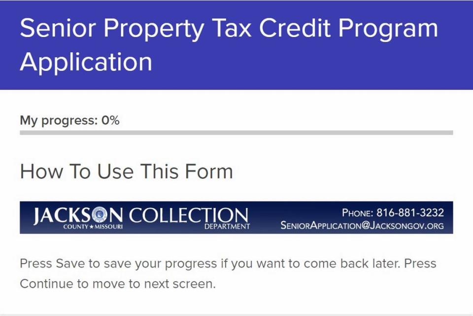 The online application page for the new property tax freeze program in Jackson County is seen on Monday, March 4, 2024.