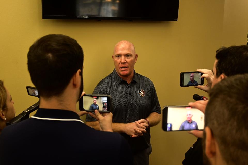Florida State football defensive coordinator Adam Fuller speaks to reporters at Preseason Media Luncheon, July 26, 2022