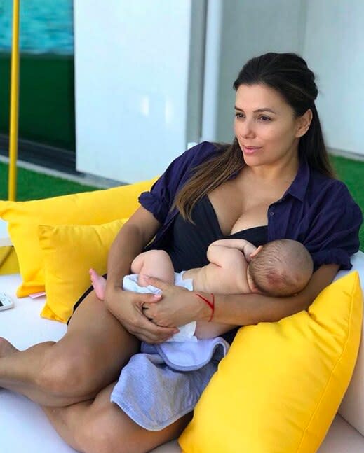 Eva Longoria was enjoying a "Lazy Kinda Sunday" with her newborn son Santiago. The actress looked serene in this sweet mother-son photo.