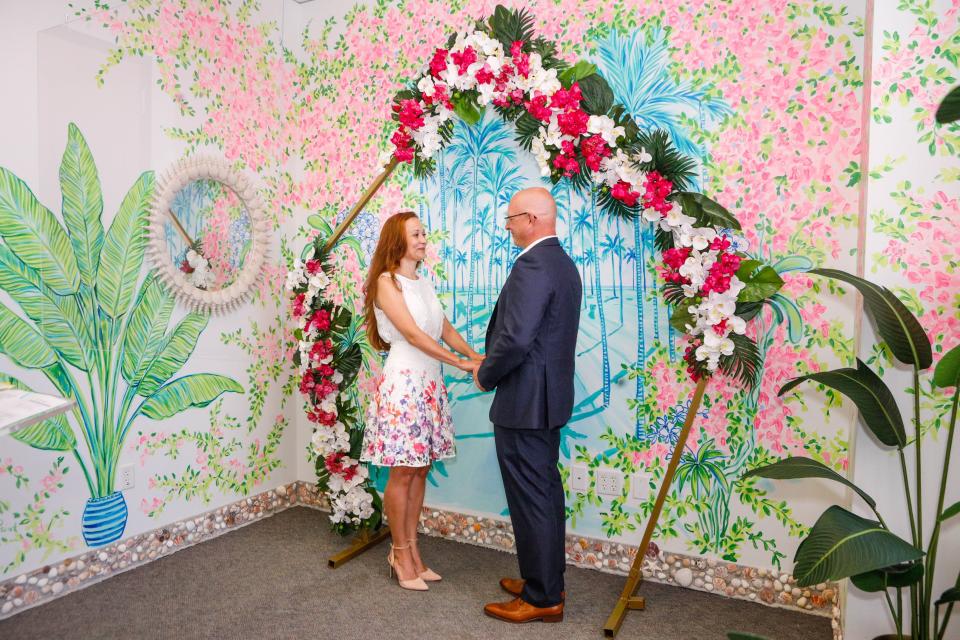 Alex and Viktoria Korogodsky were married in August 2020 in the Lilly Pulitzer-designed marriage ceremony room at the Palm Beach County Courthouse in West Palm Beach.