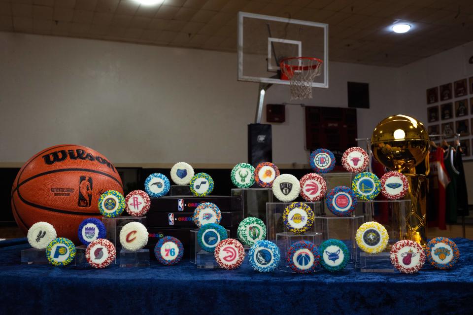 You can get Oreo 12-packs with cookies sporting NBA logos and colors online on oreo.com/NBA for $39.95 plus delivery.