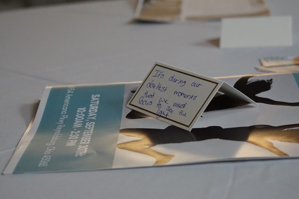 A note on a table at Saturday's conference, "Resilient Minds," focused on youth mental health among new Americans.