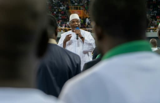 On the stump: President Ibrahim Boubacar Keita has campaigned to Malians in Gabon, home to many of the country's large diaspora