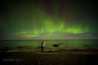 Astrophotographer Laurie Crofoot sent in a photo of herself with an aurora seen in Ontonagon County, Michigan, along the southern coast of Lake Superior. The photo was taken the night of September 30th.