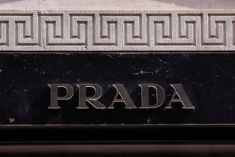 FILE PHOTO: The logo of fashion house Prada is seen outside a shop in Milan