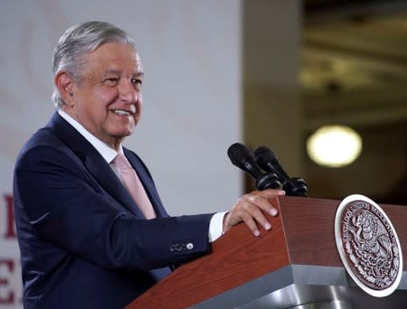 Mexico's President Andres Manuel Lopez Obrador speaks during his daily news conference at National Palace in Mexico City