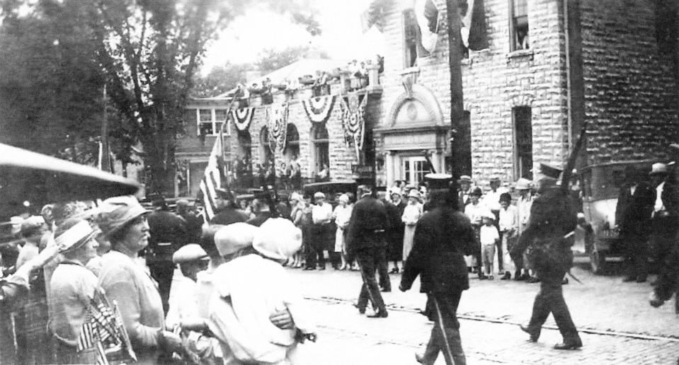 This photo shows the front of the Elks' Lodge about 1921 following A. F. Mowery's renovation of the building.