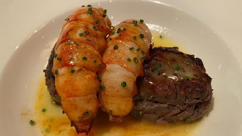 lobster and steak on plate