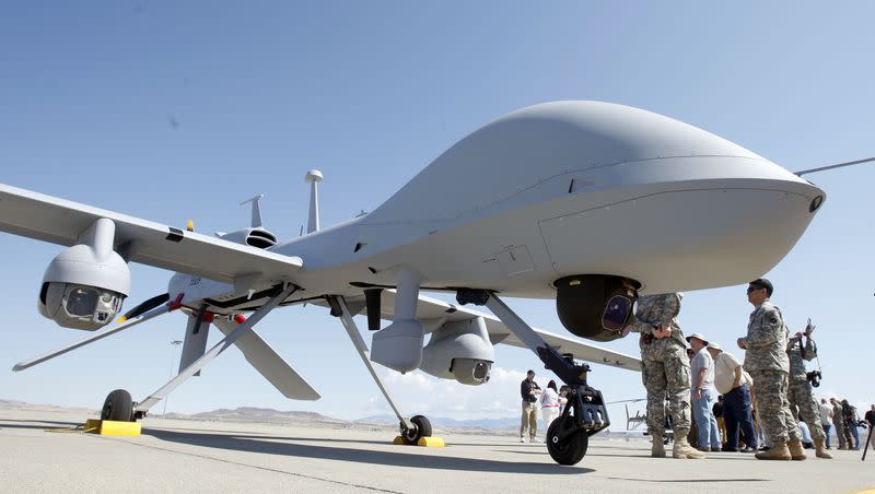 The U.S. Army puts on a Manned Unmanned System Integration Capability demonstration on Sept. 15, 2011, at Dugway Proving Ground. The MQ-1C Grey Eagle unmanned aircraft displayed after the exercise.