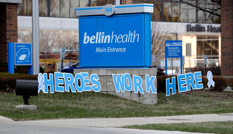 A "Heroes work here" on display last year in front of Bellin Hospital in Green Bay.