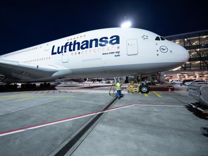 An Airbus A380 operated by Lufthansa.