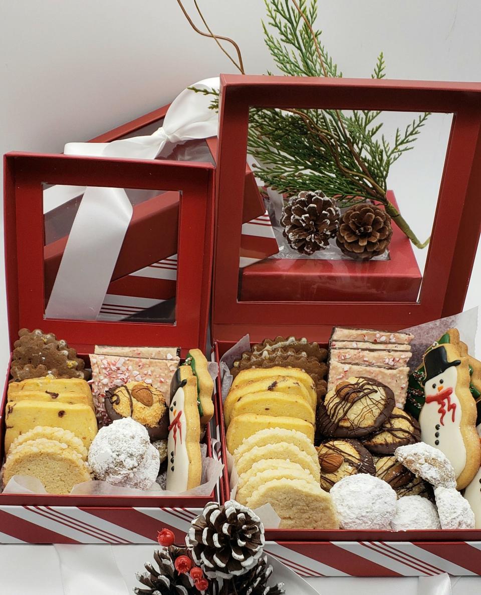 The Christmas Cookies by chef Mark Soliday, sold at Confectionery Designs, come in elegant boxes. The shop is in Rehoboth.