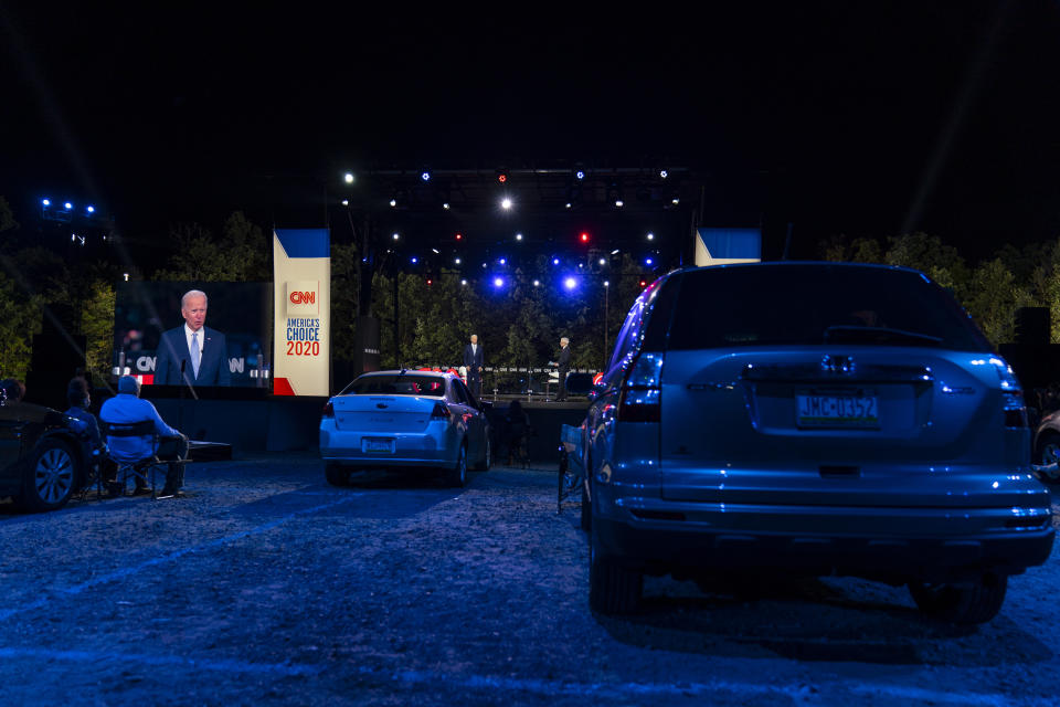 Democratic presidential candidate former Vice President Joe Biden participates in a CNN town hall in Moosic, Pa., Thursday, Sept. 17, 2020. (AP Photo/Carolyn Kaster)