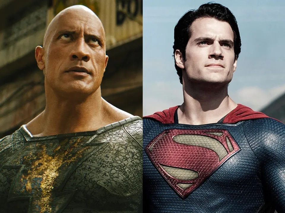 Dwayne Johnson as Black Adam and Henry Cavill as Superman.