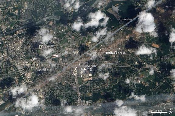 The track of devestation from the Birmingham tornado, one of the 753 tornadoes that struck during April 2011.