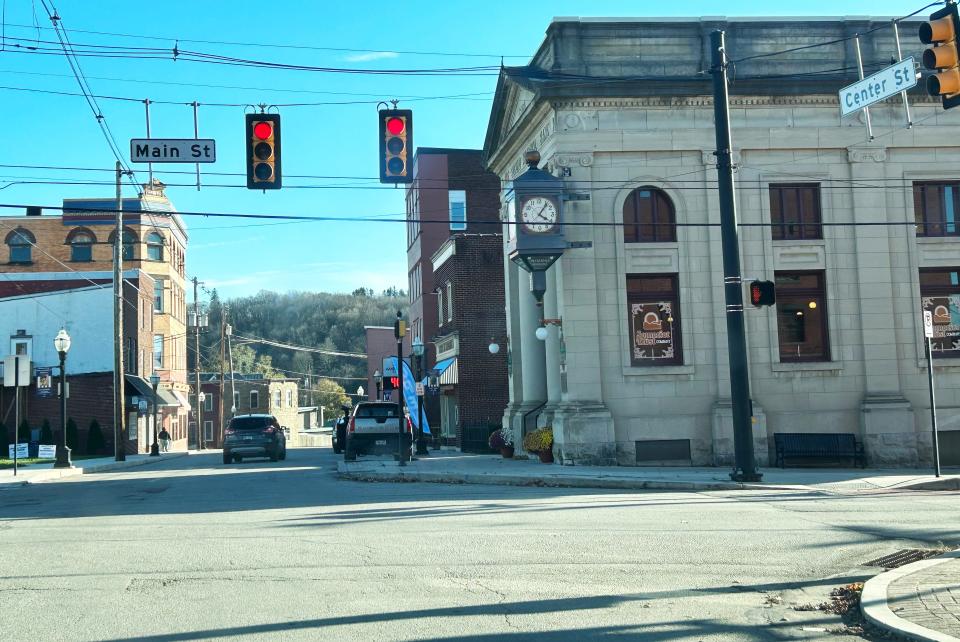 Center Street in Meyersdale where the traffic light crosses over Main and Center streets.
